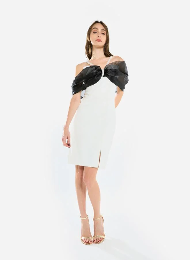 House of Moda Women Organza Bow Accent Knee Length Dress